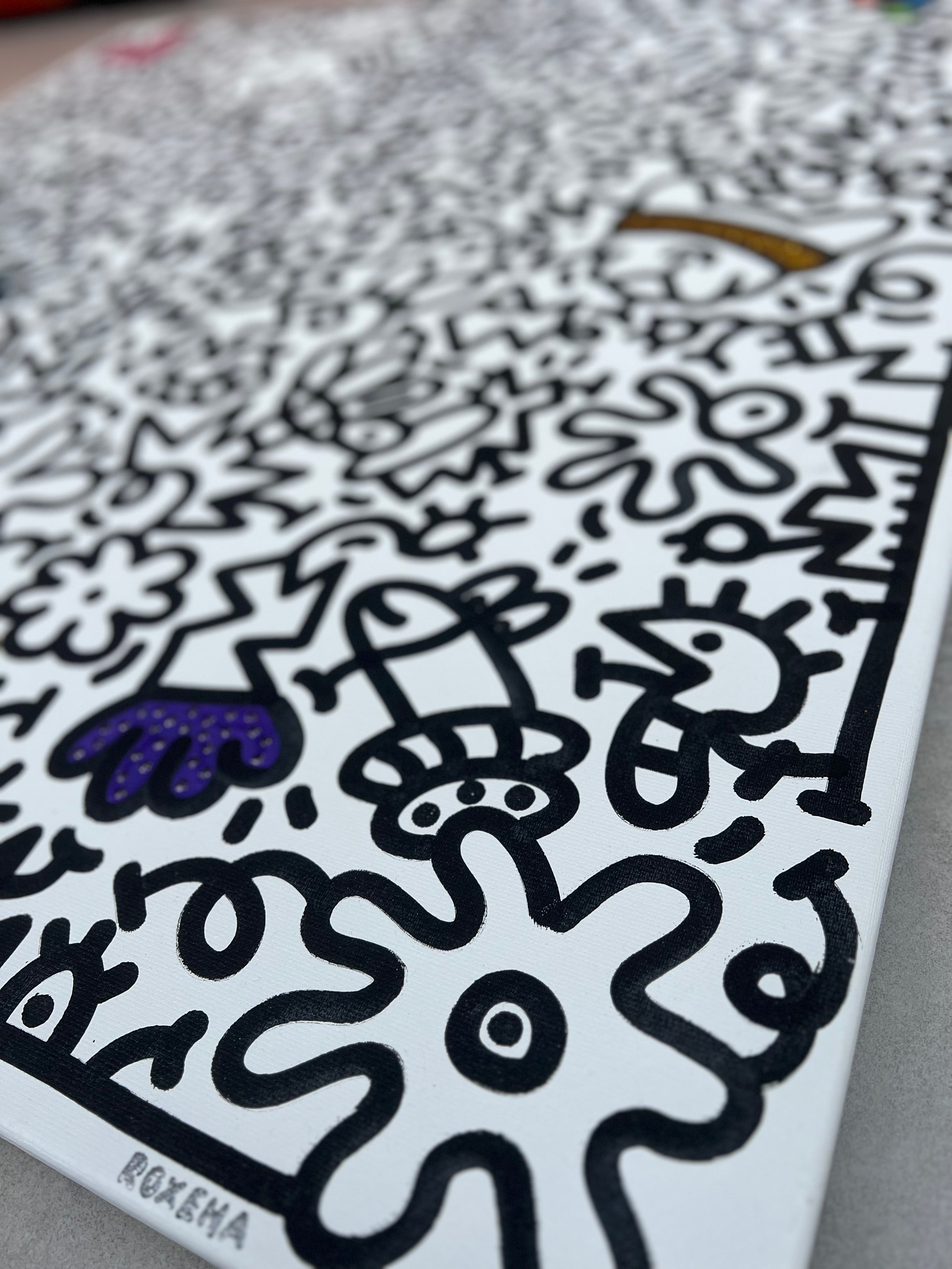 tableau pop art deco intérieure interior expo peintre belge artiste belge decoration original peinture Keith haring peps good vibes decoratie belgique Bruxelles Brussel print gallery popart epoxy résine resin contemporain contemporary abstract abstrait kunst kunstenaar belg Belgium Belgian artist design galerie galerij affordable art fair Brussels aaf doodle frenchie French bulldog