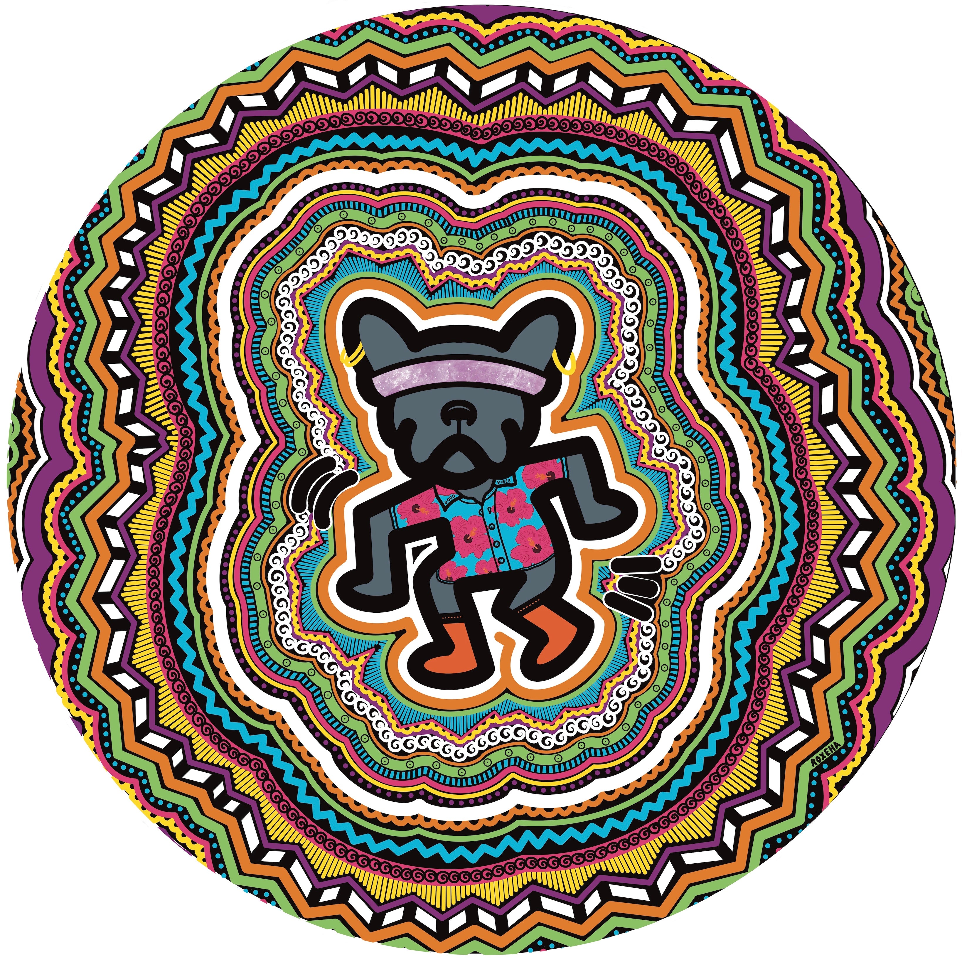 mandala pop art tableau support décoration intérieure expo lumière tableau salon peintre belge toiles exposition artiste belge matière décoration exterieur artiste belge décoration d’extérieur jardin déco extérieure decoration exterieures artistes belges original peinture couleurs Keith haring rond cercle flashy peps good vibes cadre cadres beau decoratie belgique local aluminium résistant waterproof imperméable Bruxelles Brussel impression bulldog français français chien petit gizmo