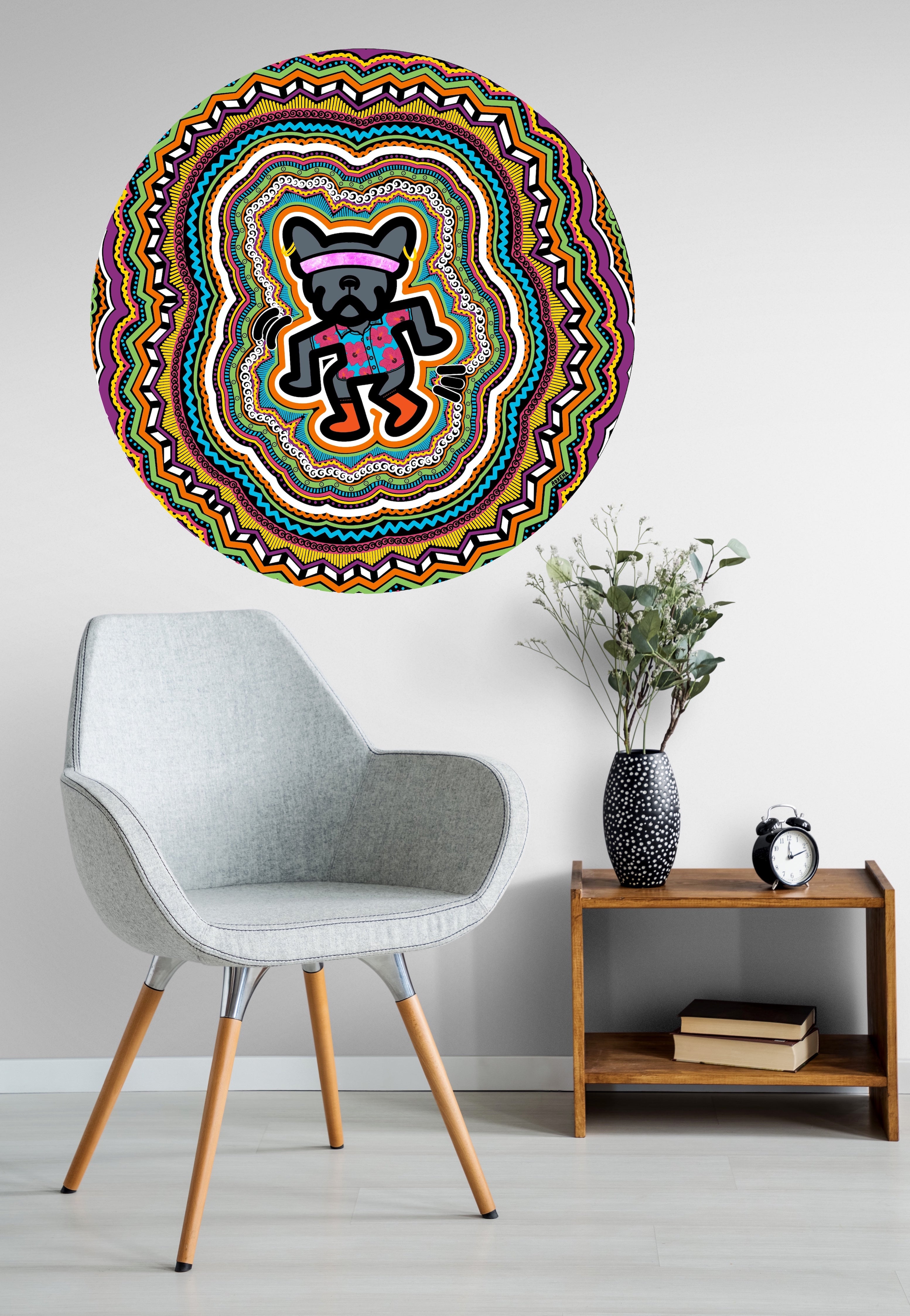 mandala pop art tableau support décoration intérieure expo lumière tableau salon peintre belge toiles exposition artiste belge matière décoration exterieur artiste belge décoration d’extérieur jardin déco extérieure decoration exterieures artistes belges original peinture couleurs Keith haring rond cercle flashy peps good vibes cadre cadres beau decoratie belgique local aluminium résistant waterproof imperméable Bruxelles Brussel impression bulldog français français chien petit gizmo