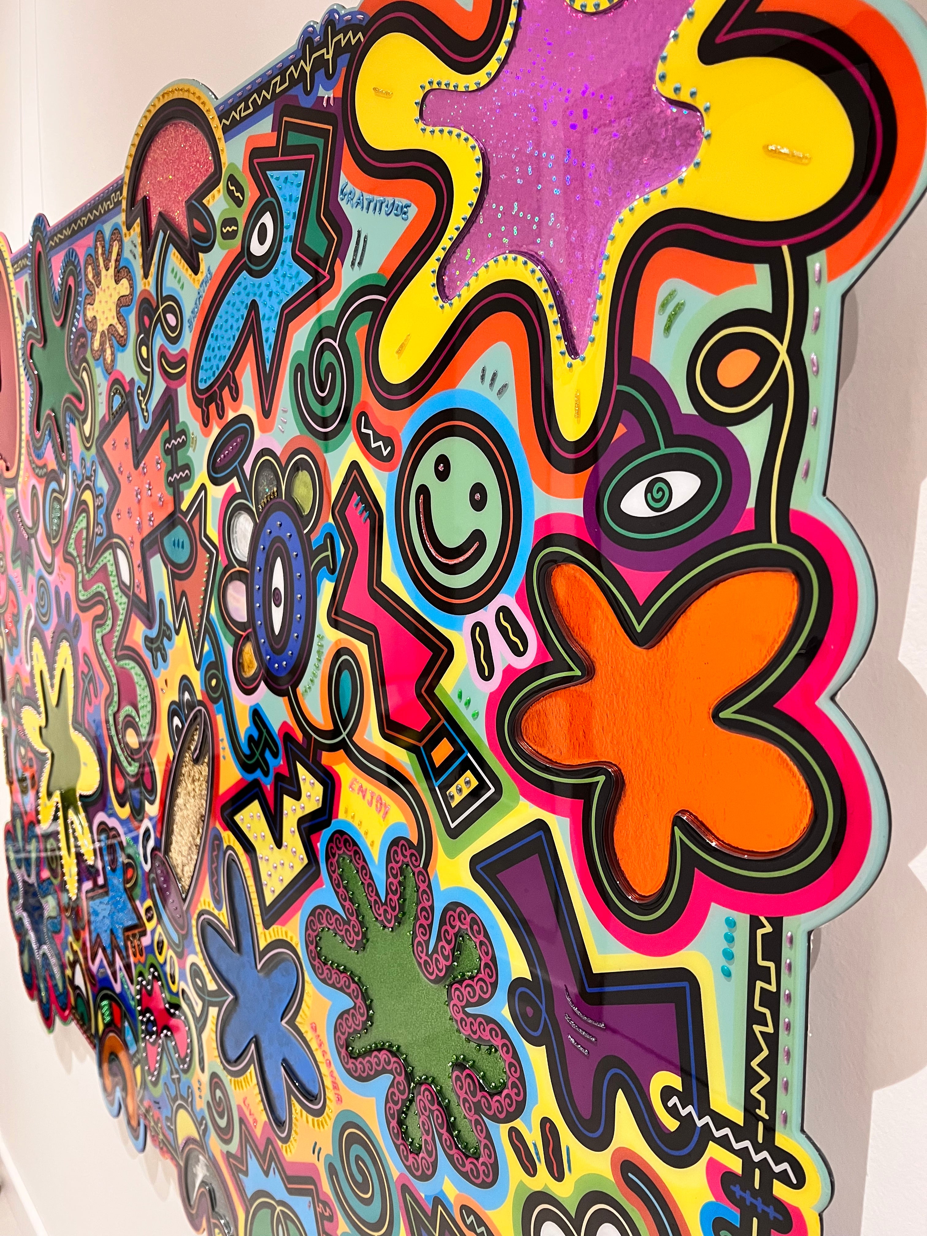 tableau pop art deco intérieure interior expo peintre belge artiste belge decoration original peinture Keith haring peps good vibes decoratie belgique Bruxelles Brussel print gallery popart epoxy résine resin contemporain contemporary abstract abstrait kunst kunstenaar belg Belgium Belgian artist design galerie galerij