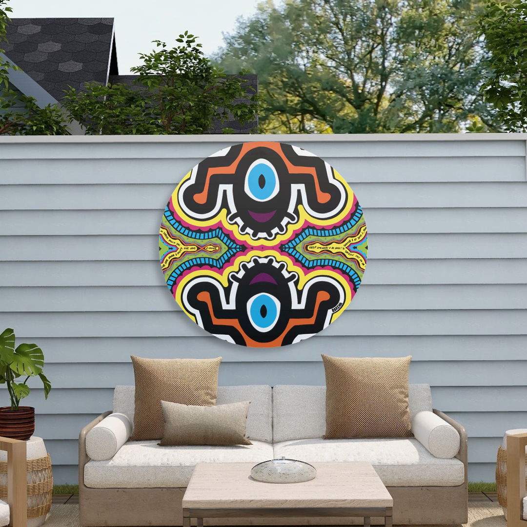 ROXEHA Tableau rond mandala pop art tableau support décoration intérieure lumière tableau salon peintre belge expo exposition artiste belge matière décoration exterieur artiste belge décoration d’extérieur jardin déco extérieure decoration exterieures artistes belges original peinture couleurs limited edition rond cool frenchie french bulldog