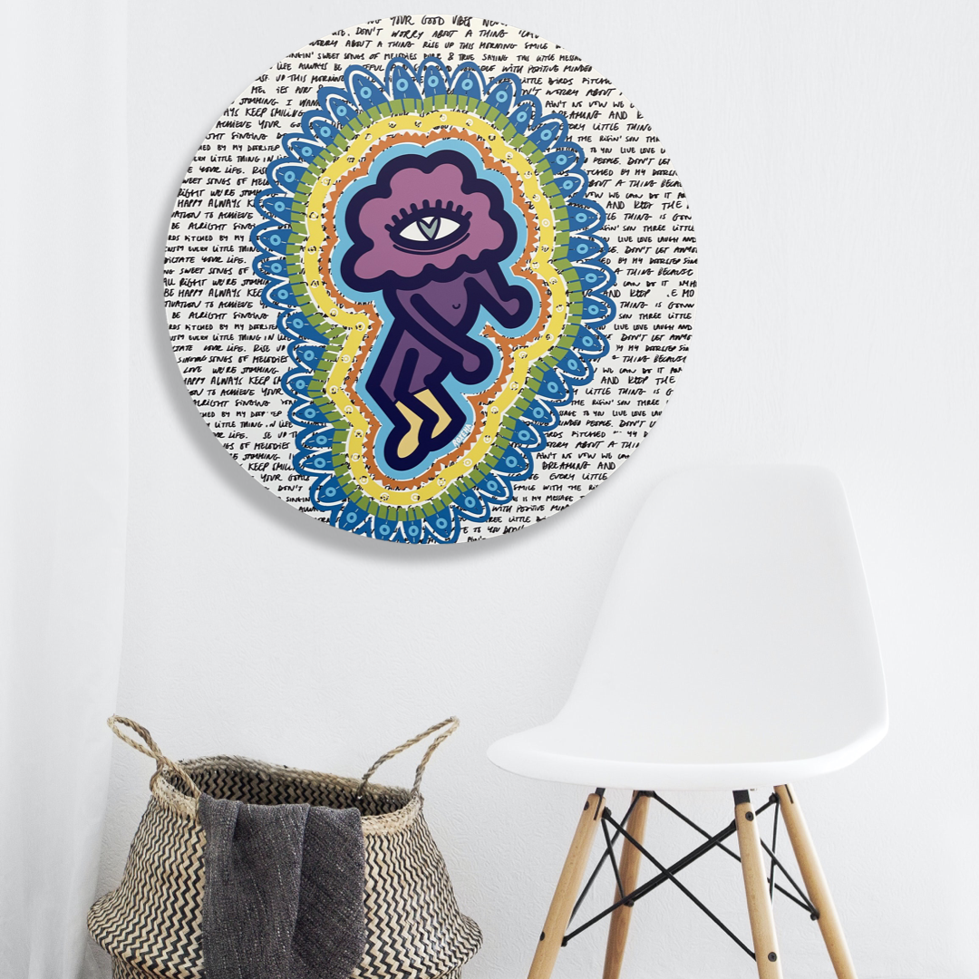 ROXEHA Tableau rond mandala pop art tableau support décoration intérieure lumière tableau salon peintre belge expo exposition artiste belge matière décoration exterieur artiste belge décoration d’extérieur jardin déco extérieure decoration exterieures artistes belges original peinture couleurs limited edition rond cool frenchie french bulldog manneken pis peace surf surfeur sea board chill wind waves cloud clouds