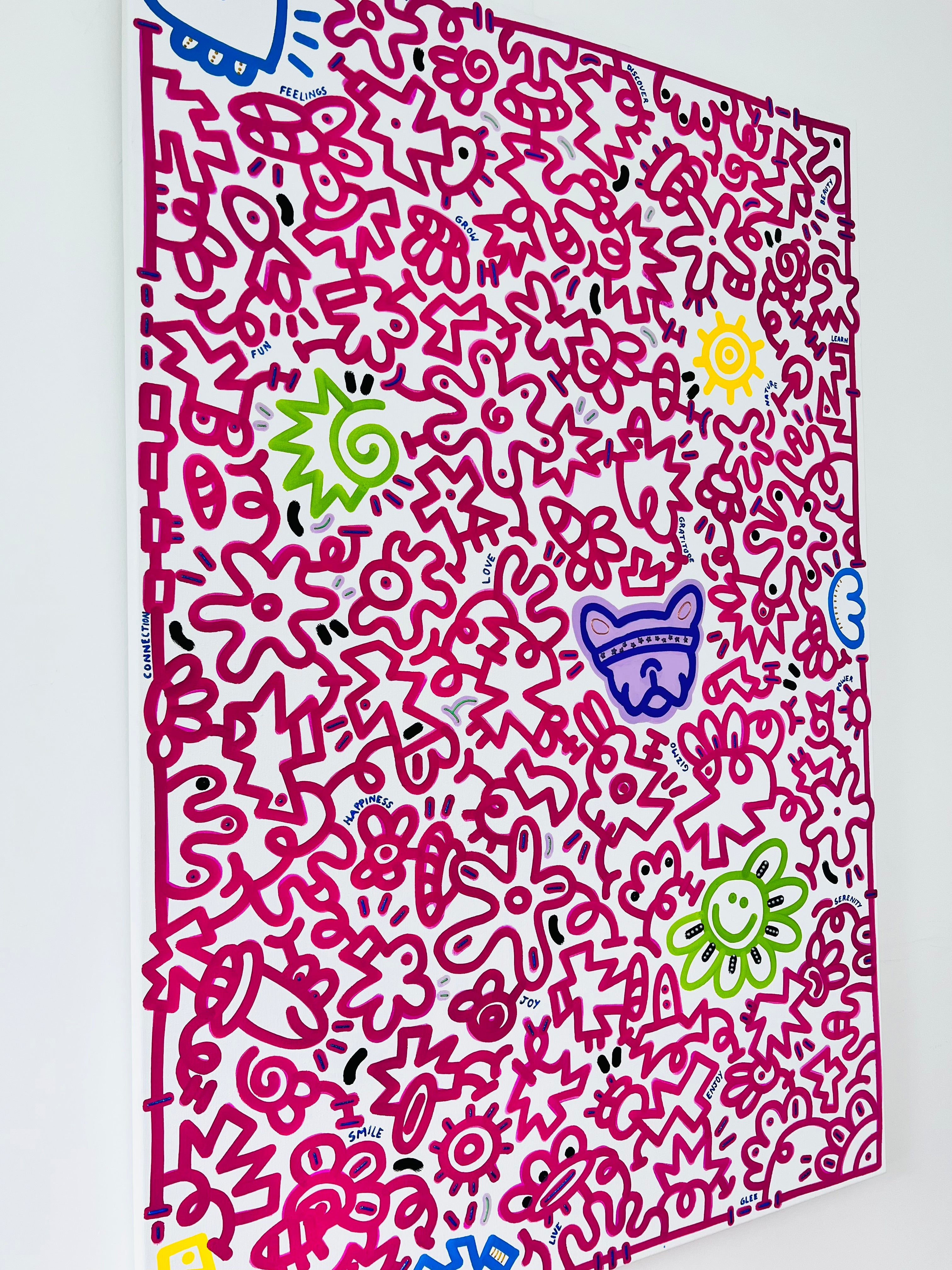 tableau pop art deco intérieure interior expo peintre belge artiste belge decoration original peinture Keith haring peps good vibes decoratie belgique Bruxelles Brussel print gallery popart epoxy résine resin contemporain contemporary abstract abstrait kunst kunstenaar belg Belgium Belgian artist design galerie galerij affordable art fair Brussels aaf doodle frenchie French bulldog