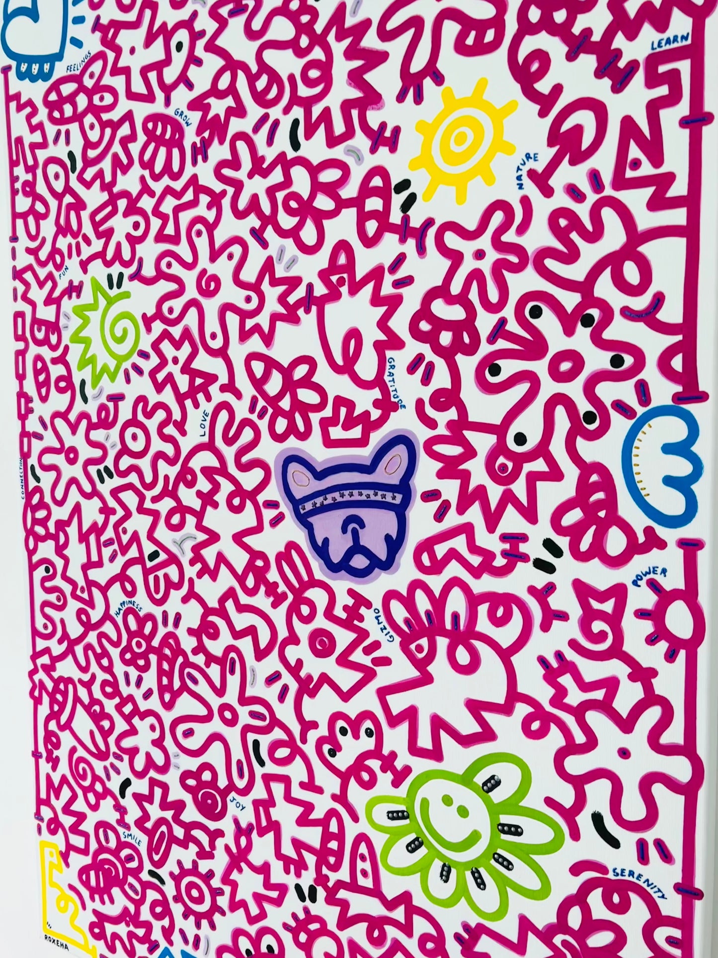 tableau pop art deco intérieure interior expo peintre belge artiste belge decoration original peinture Keith haring peps good vibes decoratie belgique Bruxelles Brussel print gallery popart epoxy résine resin contemporain contemporary abstract abstrait kunst kunstenaar belg Belgium Belgian artist design galerie galerij affordable art fair Brussels aaf doodle frenchie French bulldog