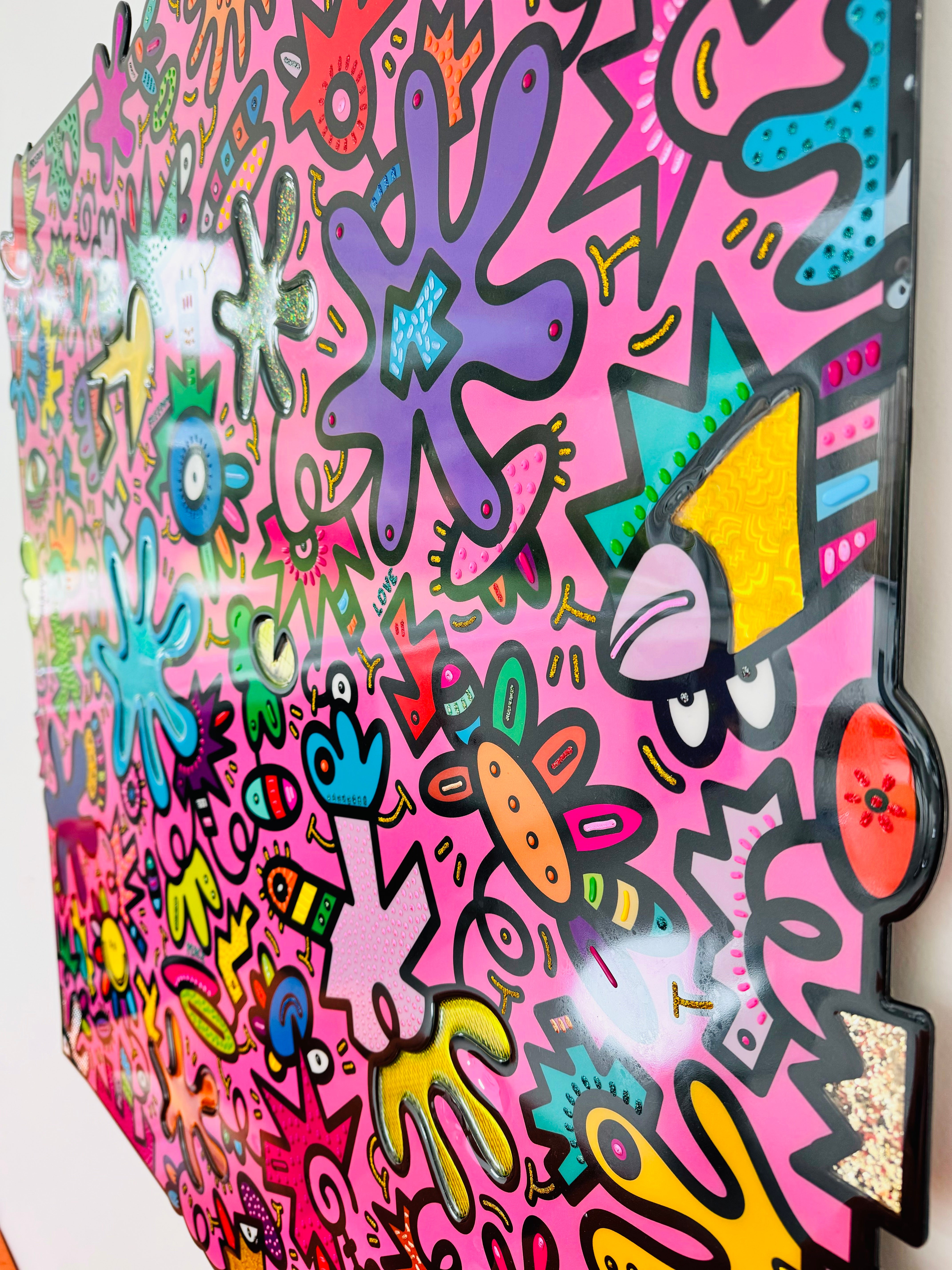 tableau artwork pop art deco interior expo peintre belge artiste belge decoration original peinture Keith haring ROMERO BRITTO peps good vibes decoratie belgique Bruxelles Brussel print gallery popart epoxy résine resin contemporain contemporary abstract abstrait kunst kunstenaar Belgium artist design galerie galerij doodle frenchie French bulldog colors colours oeuvre