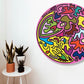 Tableau rond mandala pop art tableau support décoration intérieure expo lumière tableau salon peintre belge toiles exposition artiste belge matière décoration exterieur artiste belge décoration d’extérieur jardin déco extérieure decoration exterieures artistes belges original peinture couleurs Keith haring rond cercle flashy peps good vibes cadre cadres beau decoratie belgique local aluminium résistant waterproof imperméable Bruxelles Brussel impression 